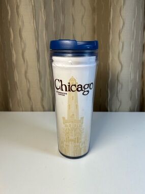 Starbucks Chicago City Series Travel Tumbler 12 oz Global Icon Blue White